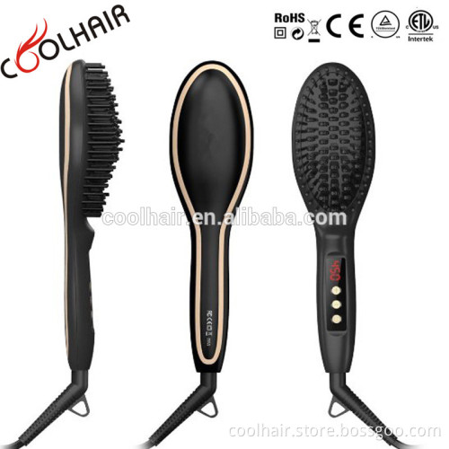 Hairbrush (Black) Electric Ceramic Hair Straightening Brush, LCD, (US Plug)